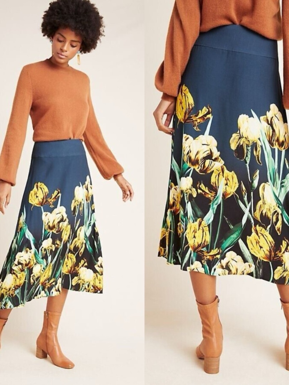 COREY LYNN CALTER Anthropologie Floral A-line Midi Slip Skirt Small Petite